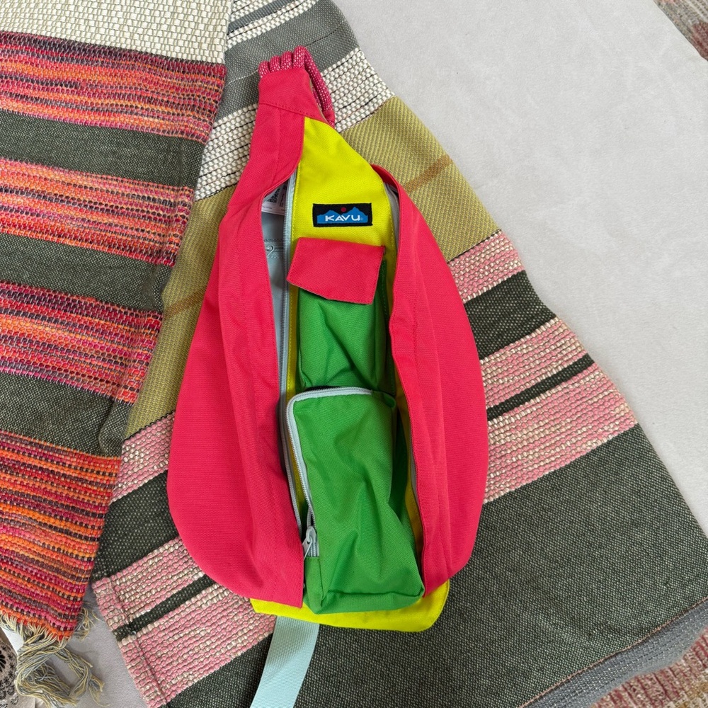 Kavu Multicolor Sling Bag with Red and Green Accents